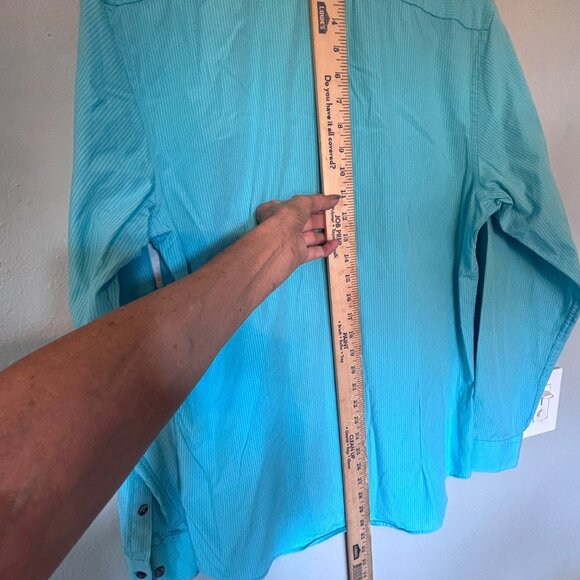 Kenneth Cole Reaction Slim Fit Mens Turquoise Striped Shirt Size 15.5 34-35 - Picture 7 of 12